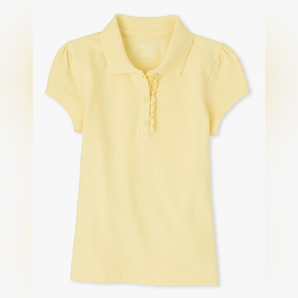 New The Children's Place Girls' Short Sleeve Ruffle Pique Polo